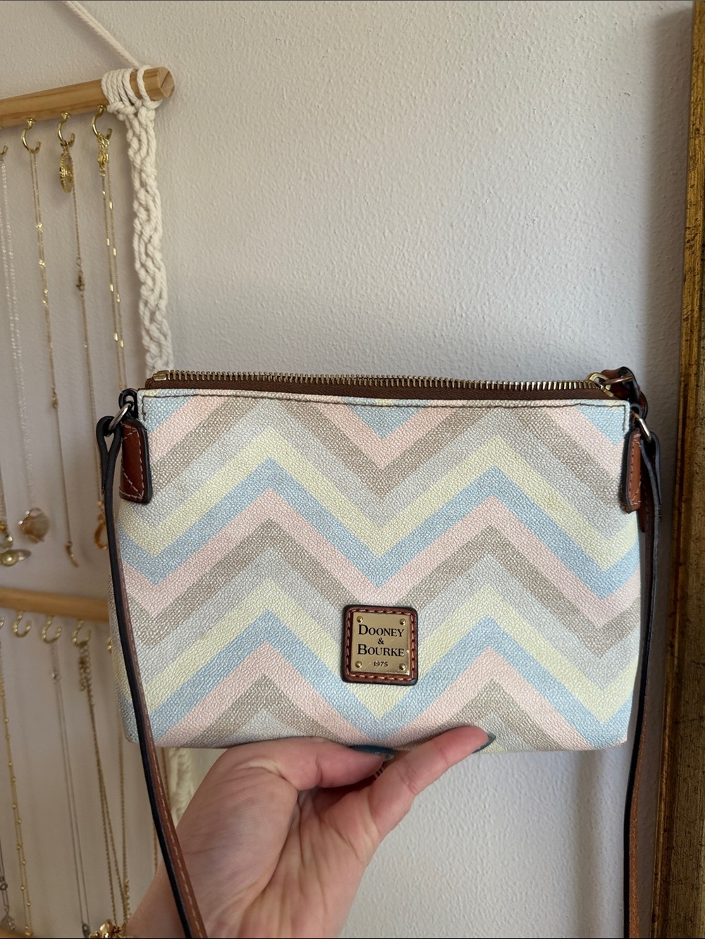Dooney & Bourke Pastel Chevron Crossbody in Cream, Pink, Blue, Tan